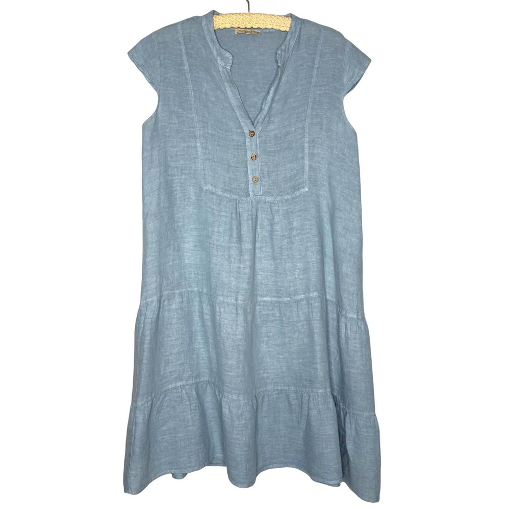 Francesca Bettini 100% Linen Dress Medium Lightweight Tiered Made In Italy